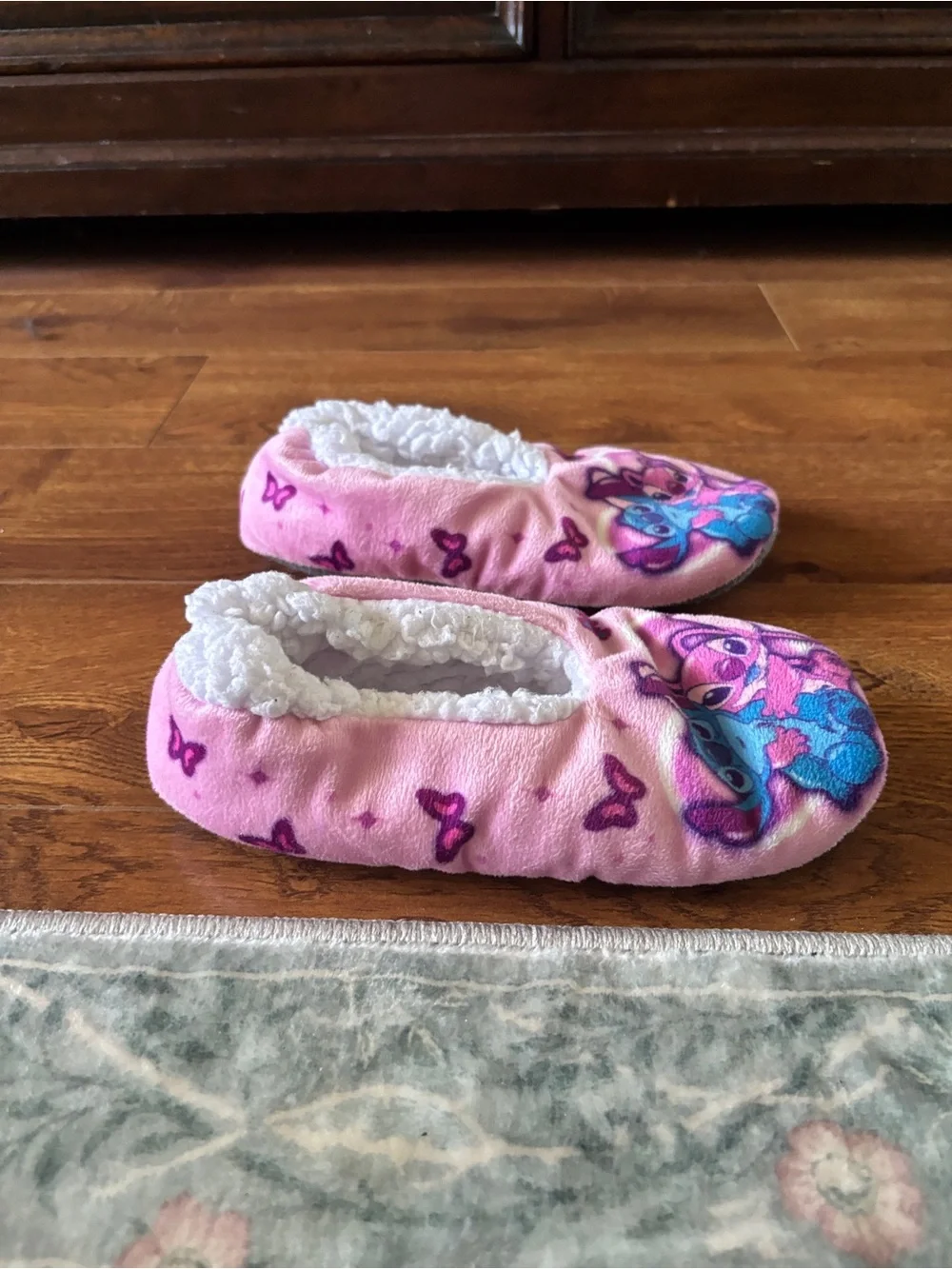 Kids Pink Character Fleece One-Piece Slippers Disney Stitch & Angel size 13/1